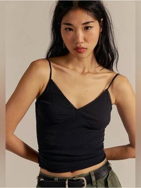 We The Free Black Ribbed V-Neck Camisole